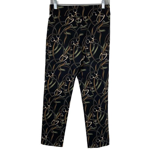 Crazy Larry Pull On Pants Women 4 Black Equestrian Tack Horse Print Stretch USA - Picture 2 of 9
